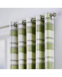Balmoral Check Eyelet Curtains Green - Fusion - Size: 168 x 229cm - thumbnail 2
