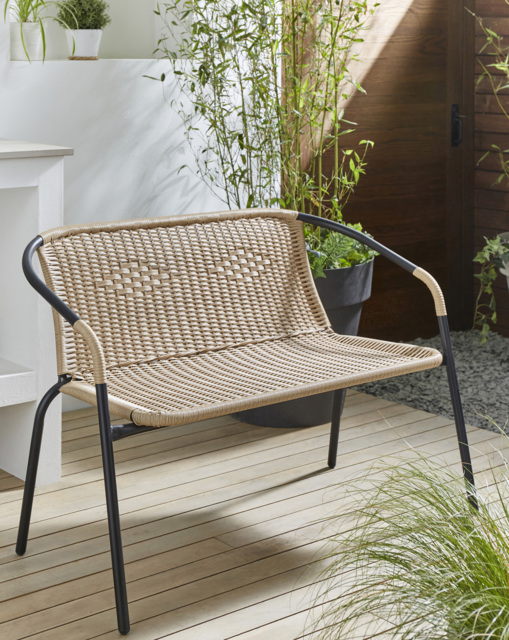 Rattan Bench Natural/Black - JD Williams - image 1
