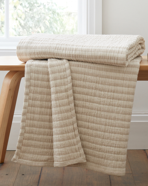 Bianca Cotton Muslin Stripe Throw Natural - Bianca - Size: 150X200 - image 1