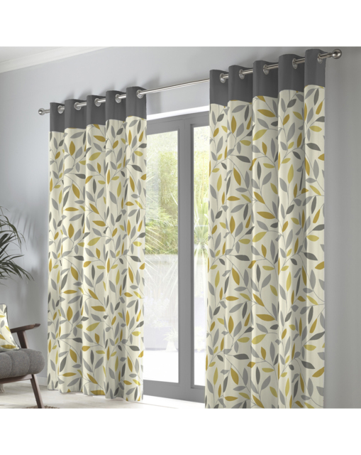 Fusion Beechwood Eyelet Curtains Ochre - Fusion - Size: 117 x 137cm - image 1