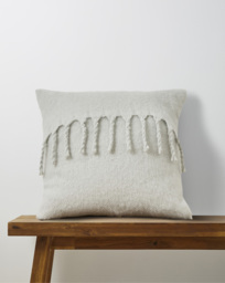Faux Mohair Fringed Cushion Light Grey - JD Williams - Size: 43X43