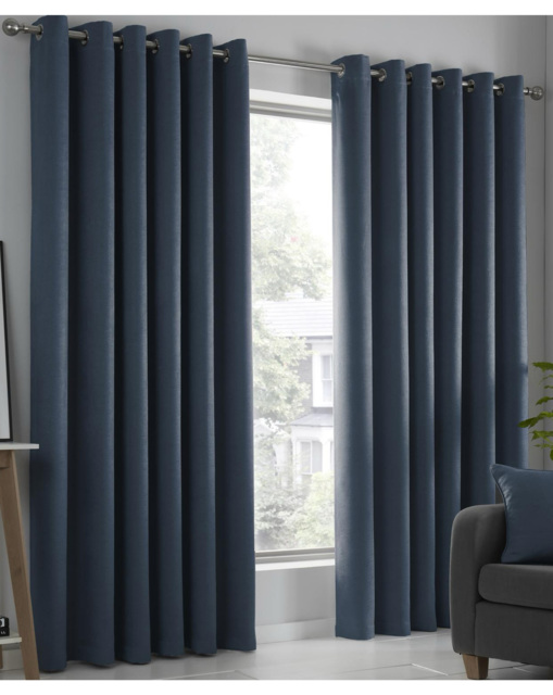 Strata Eyelet Curtains Navy - Fusion - Size: 229 x 183cm - image 1