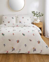 Ivy Floral Cotton Blend Duvet Cover Set White - Size: SINGLE