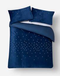 Velvet With Embroidered Stars Duvet Set Navy - JD Williams - Size: SINGLE - thumbnail 3
