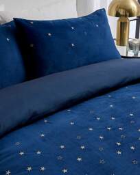 Velvet With Embroidered Stars Duvet Set Navy - JD Williams - Size: SINGLE - thumbnail 4