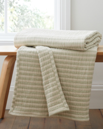 Bianca Cotton Muslin Stripe Throw Green - Bianca - Size: 150X200 - thumbnail 1