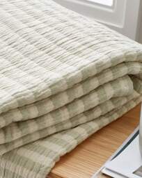 Bianca Cotton Muslin Stripe Throw Green - Bianca - Size: 150X200 - thumbnail 3