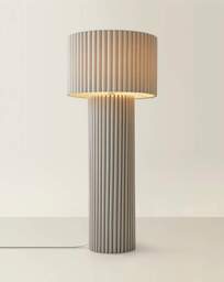 Lenny Grey Ribbed Floor Lamp Grey - ValueLights - thumbnail 2
