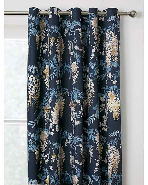 Wisteria Pair of Eyelet Curtains Navy - Dreams & Drapes - Size: 167 x 137cm - image 1