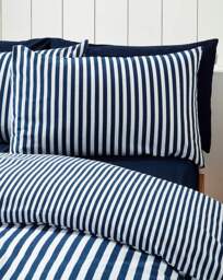 CL Brushed Stripe Duvet Cover Set NVY Navy - Catherine Lansfield - Size: DOUBLE - thumbnail 2