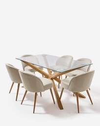 Bodie Oak Table & 6 Emilie Fabric Chairs Oak/Natural - thumbnail 2