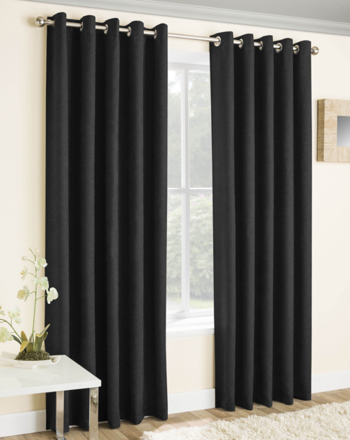 Vogue Light Filtering Eyelet Curtain Black - Enhanced Living - Size: 229 x 229cm - image 1