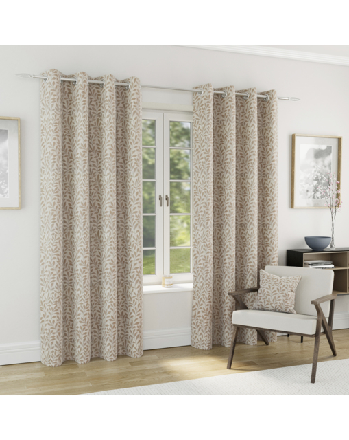 Sherwood Leaf Jacquard Lined Curtains Natural - Enhanced Living - Size: 117 x 183cm - image 1