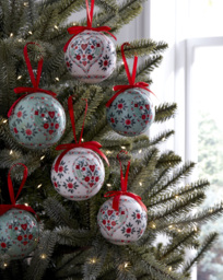 Gisela Graham 6 Alpine Baubles, Red Bow Multi - Gisela Graham