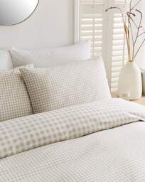 Gingham Cotton Blend Duvet Cover Set Natural - JD Williams - Size: DOUBLE - thumbnail 2