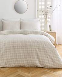 Gingham Cotton Blend Duvet Cover Set Natural - JD Williams - Size: DOUBLE - thumbnail 3