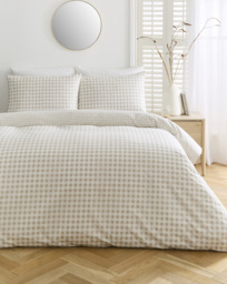 Gingham Cotton Blend Duvet Cover Set Natural - JD Williams - Size: DOUBLE