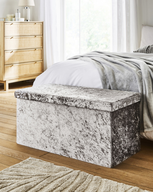 Crushed Velvet Storage Ottoman Grey - JD Williams - image 1
