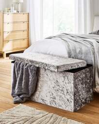 Crushed Velvet Storage Ottoman Grey - JD Williams - thumbnail 2