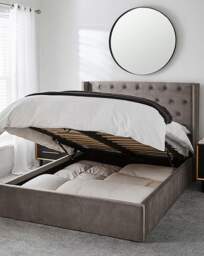 Allegra Velvet Ottoman Bedframe Pewter - JD Williams - Size: KINGSIZE - thumbnail 5