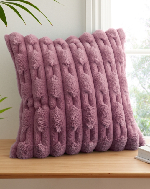 Bianca Carved Faux Fur Cushion Pink - Bianca - Size: 50X50 - image 1