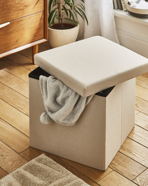 Fabric Foldable Storage Ottoman Cube Natural - JD Williams - image 1