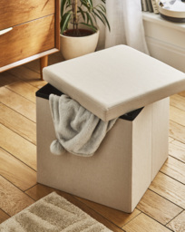 Fabric Foldable Storage Ottoman Cube Natural - JD Williams