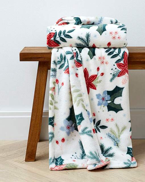 Noelle Christmas Floral Fleece Throw Multi - JD Williams - image 1