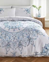 Paisley Print Crinkle Duvet Set White/Blue - JD Williams - Size: SINGLE - thumbnail 1