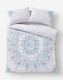 Paisley Print Crinkle Duvet Set White/Blue - JD Williams - Size: SINGLE - thumbnail 4