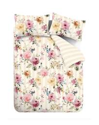 CL Floral Stripe Duvet Cover Set Cream - Catherine Lansfield - Size: SINGLE - thumbnail 4