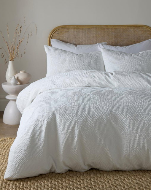 Serene Embossed Geo Duvet Cover Set White - Serene - Size: SINGLE - image 1