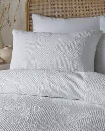 Serene Embossed Geo Duvet Cover Set White - Serene - Size: SINGLE - thumbnail 3
