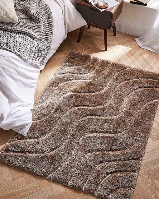 Carved Soft Wave Shaggy Cosy Rug Beige - Origins - Size: 80X150 - image 1