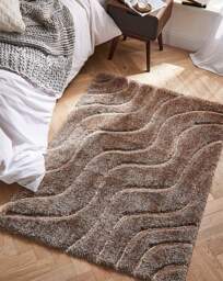 Carved Soft Wave Shaggy Cosy Rug Beige - Origins - Size: 80X150 - thumbnail 1