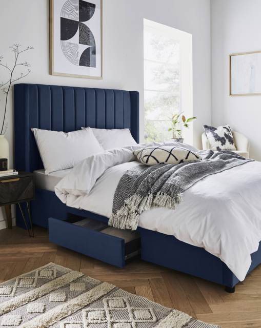 Eloise Winged Velvet Storage Bedframe Midnight - JD Williams - Size: DOUBLE - image 1