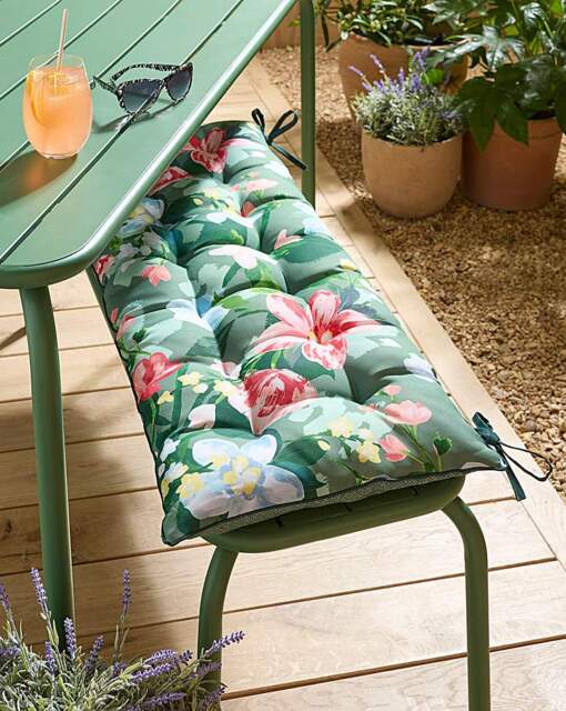 Elora Floral Outdoor Bench Cushion Green - JD Williams - image 1