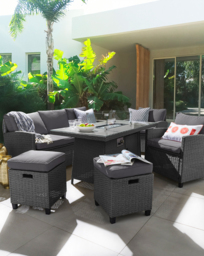 Valencia Lounge Set With Firepit Table Grey - JD Williams