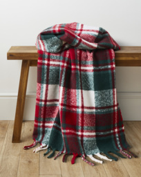 Tartan Check Faux Mohair Throw Red/Green - JD Williams - Size: 120X150