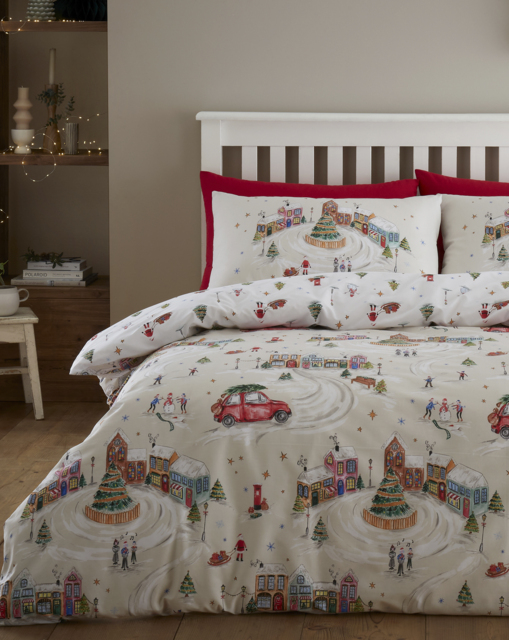 CL Christmas Town Duvet Cover Set Neutral - Catherine Lansfield - Size: DOUBLE - image 1