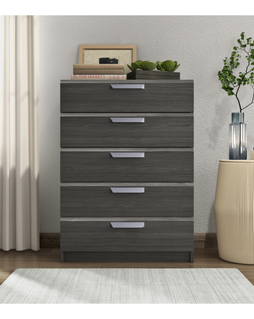 Lugo Assembled 5 Drawer Wide Chest Graphite - One Call