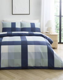 Darcy Check Cotton Blend Duvet Set Blue - Size: KING - thumbnail 1