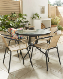 Rattan 4 Seater Dining Set Natural/Black - JD Williams