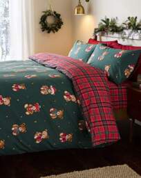 CL Xmas Tartan Teddy Bear Duvet Set Green - Catherine Lansfield - Size: SINGLE - thumbnail 5