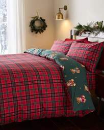 CL Xmas Tartan Teddy Bear Duvet Set Green - Catherine Lansfield - Size: SINGLE - thumbnail 3