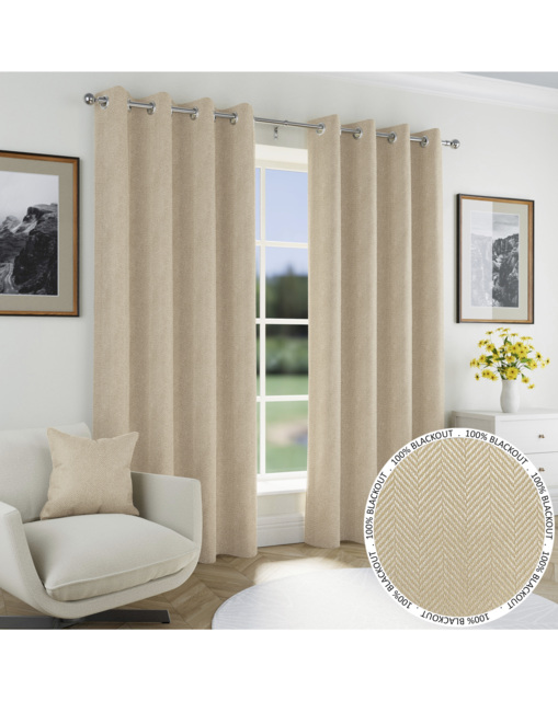 Chester Herringbone Eyelet Curtains Natural - Enhanced Living - Size: 168 x 137cm - image 1