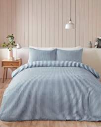 CL Brushed Stripe Duvet Cover Set BLU Blue - Catherine Lansfield - Size: SINGLE - thumbnail 4