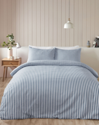 CL Brushed Stripe Duvet Cover Set BLU Blue - Catherine Lansfield - Size: SINGLE - thumbnail 1