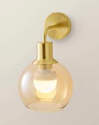 Bellamy Gold Amber Glass Wall Light Gold - ValueLights - thumbnail 2