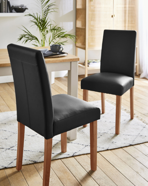 Ava Faux Leather Pair of Dining Chairs Black/Natural - JD Williams